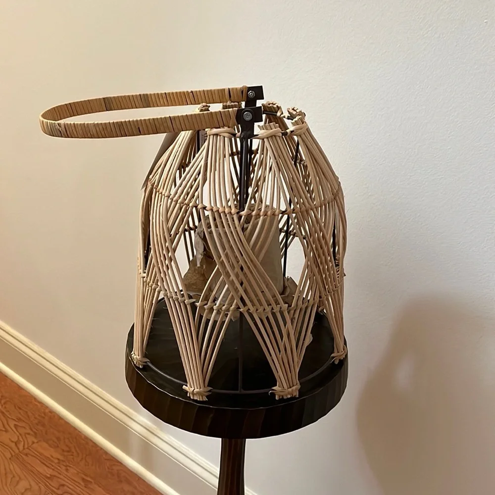 Woven Rattan Lantern with Glass Chimney / NWT